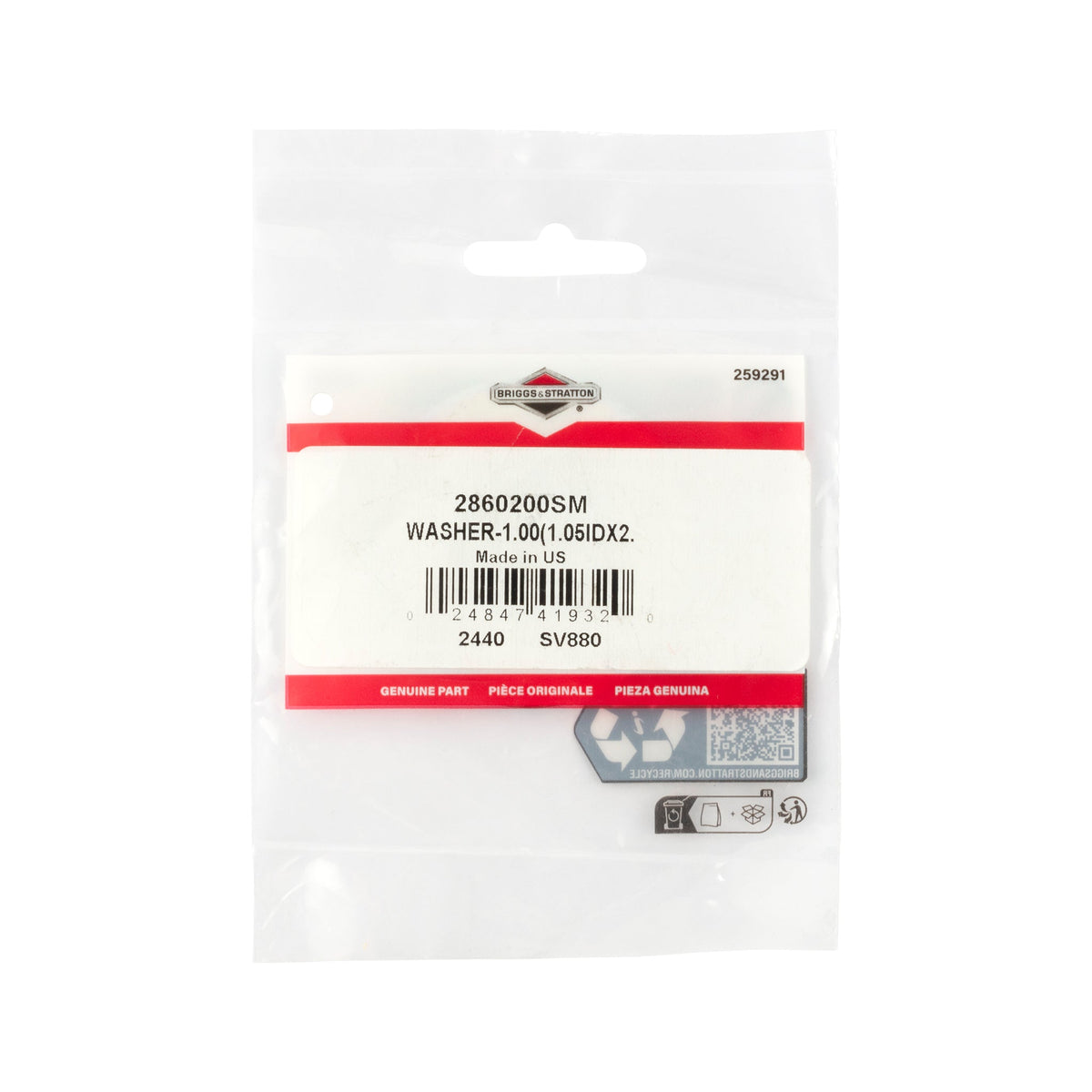 Briggs & Stratton 2860200SM Washer, 1.00