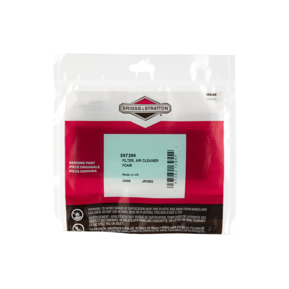 Briggs & Stratton 597266 Foam Air Cleaner Filter