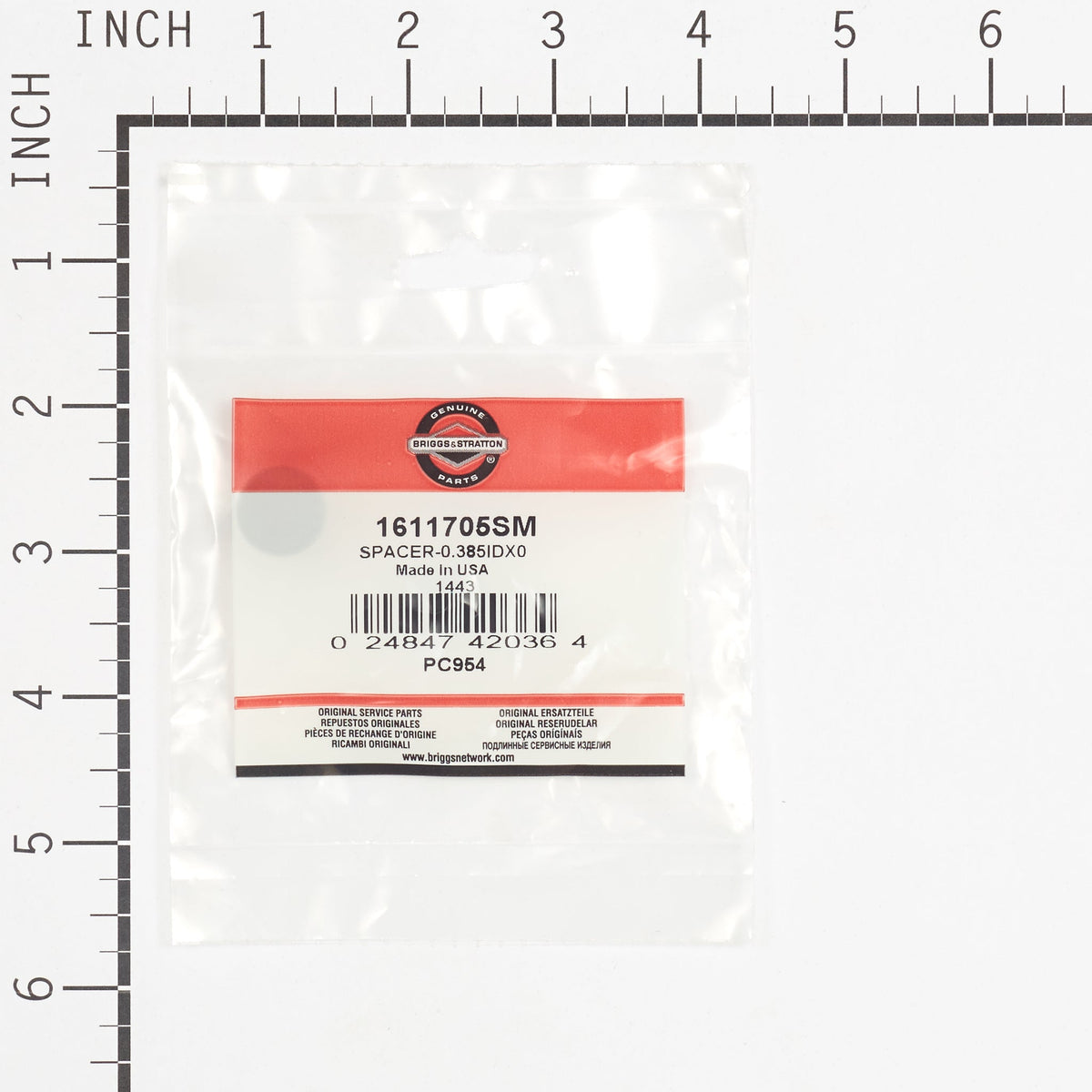 Briggs & Stratton 1611705SM Spacer, 0.385 ID X 0.625 OD