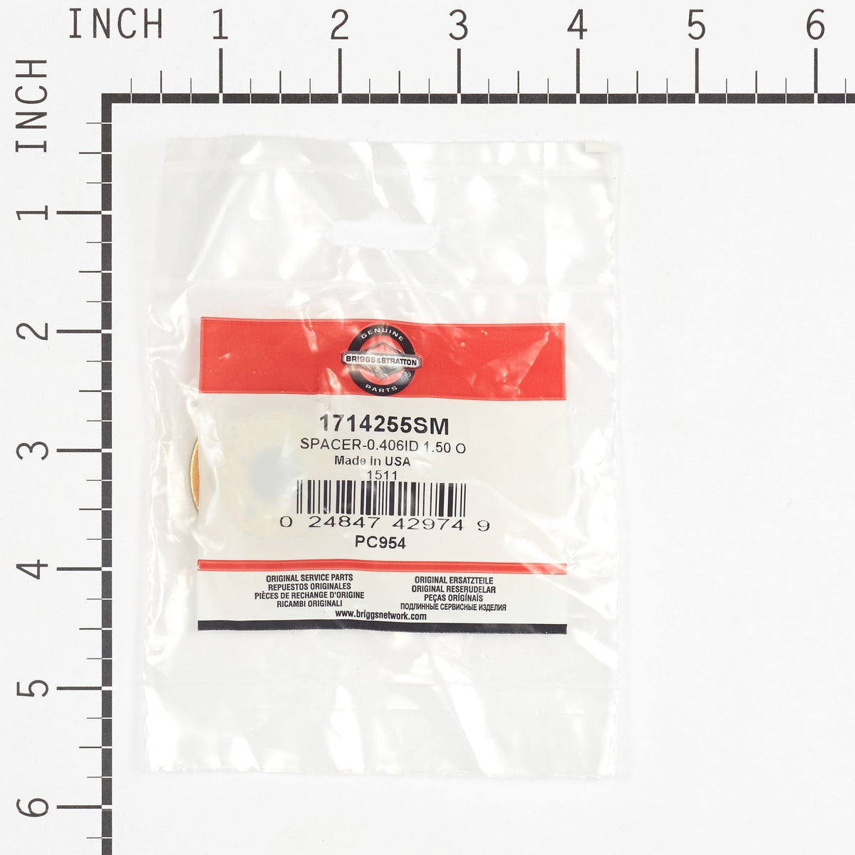 Briggs & Stratton 1714255SM Spacer - 0.406 ID x 1.50 OD