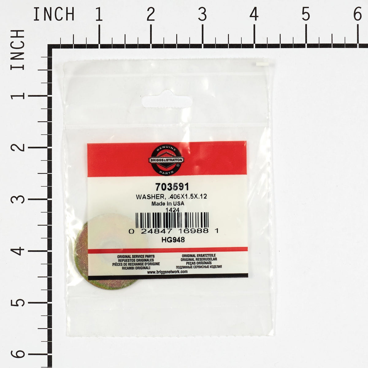 Briggs & Stratton 703591 Washer, .406 X 1.5 X .12